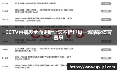 CCTV直播表全面更新让您不错过每一场精彩体育赛事